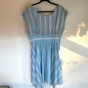 ANTHROPOLOGIE blue and white striped A-line dress